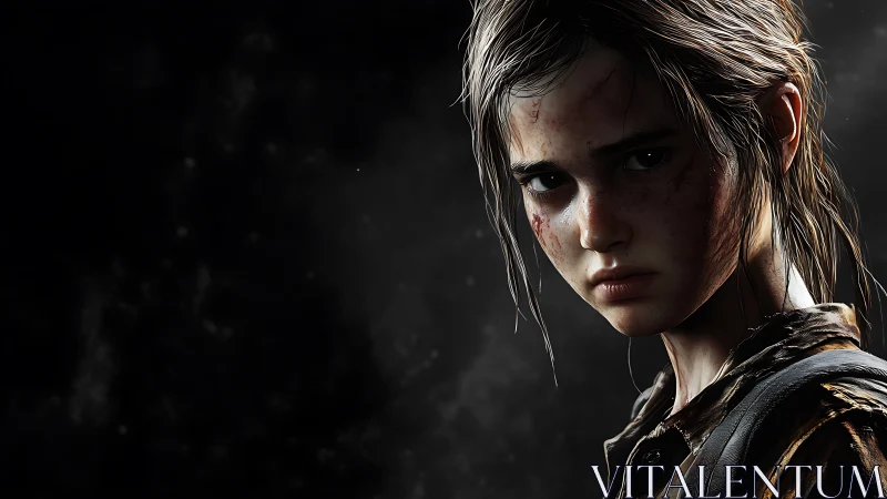 Cinematic digital portrait of injured adolescent survivor.