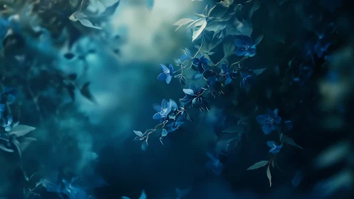 Blue Floral Botanical Study with Shallow Depth of Field Rendering Technique