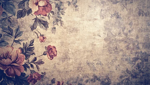 Aged floral wallpaper texture reveals distressed vintage elegance