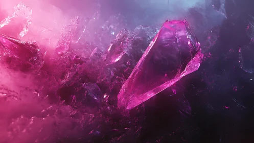 Luminous pink crystal shards in abstract neon mistscape.