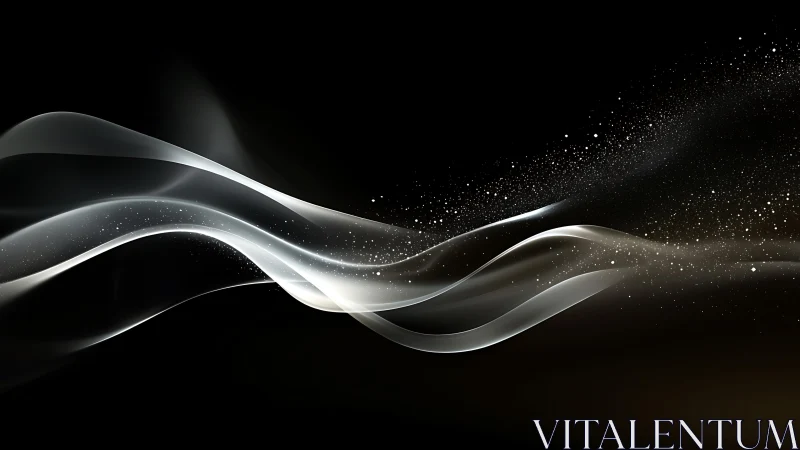White light waves and particles on dark abstract background.