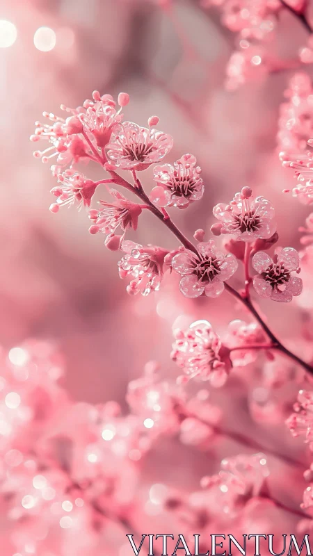 Pink Blossoms Kissed by Morning Dew.
