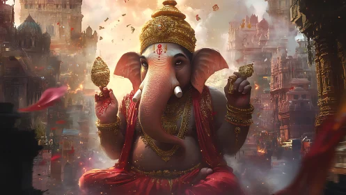Majestic Ganesha deity rendered in cinematic digital painting