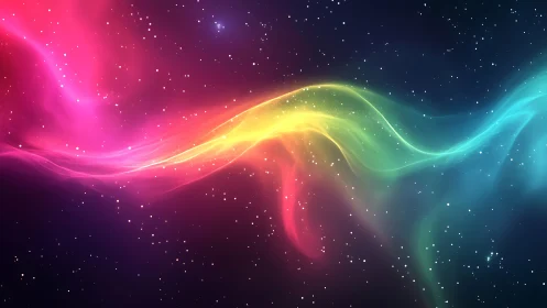 Chromatic nebula ribbon across deep starfield cosmos.