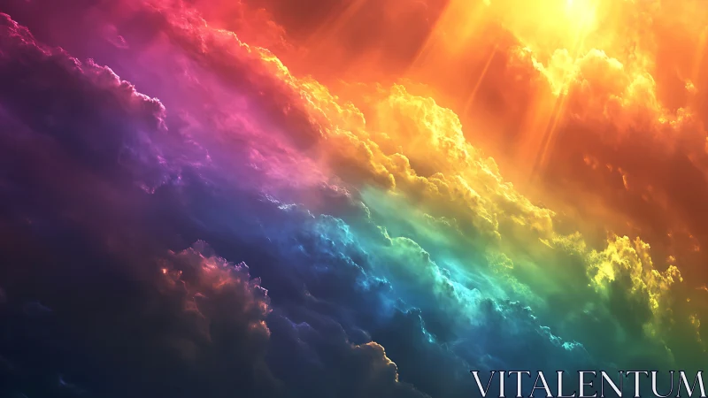 Prismatic stormcloud cathedral under molten rainbow light.