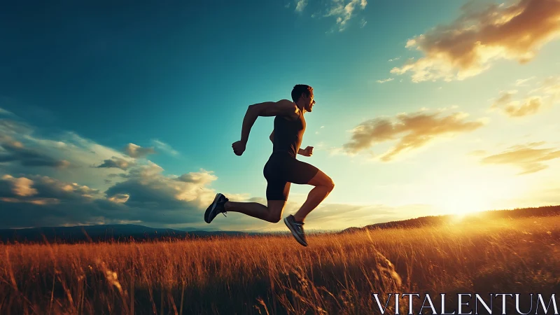 Dynamic lateral shot captures runner sprinting through sunlit field