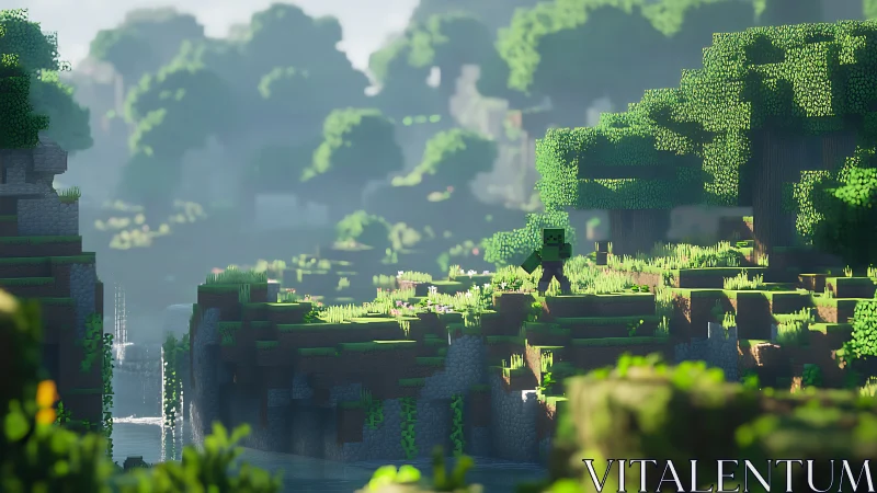 Verdant Voxel Realm: Pixelated Fantasy Landscape.