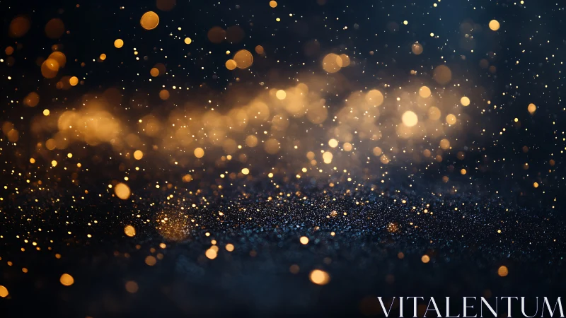 Golden bokeh particles drift above dark textured surface