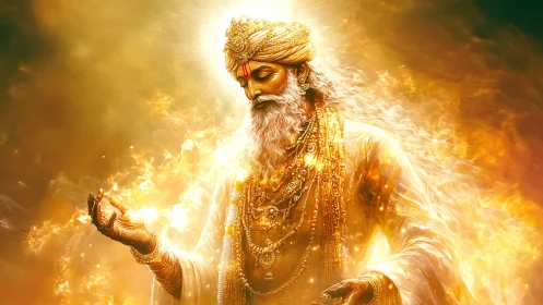 Luminous elder deity rendered in high-detail golden digital painting