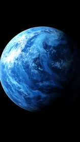 Luminous blue exoplanet rendered with high-contrast rim lighting