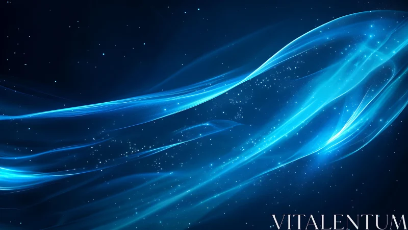 Abstract blue light waves over starry night sky digital art.