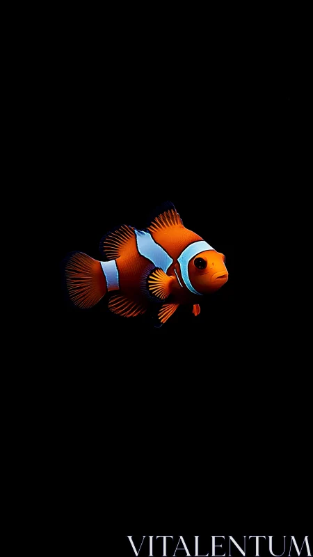 Clownfish swims in high contrast against black background