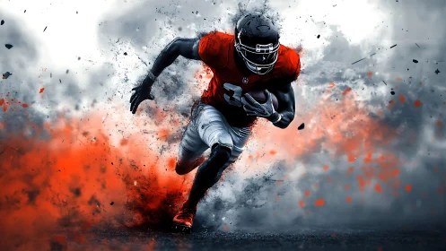 Blazing gridiron comet rips forward through erupting color storm