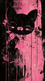 Street pop cat silhouette over distressed pink canvas.