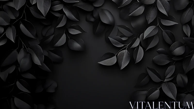 Black botanical leaves forming dark minimalist frame border.