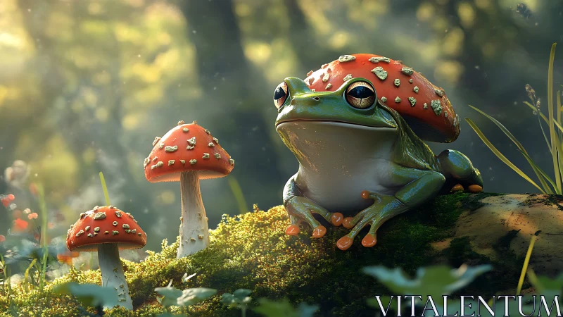 Forest daydream perches on a toadstool crowned frog