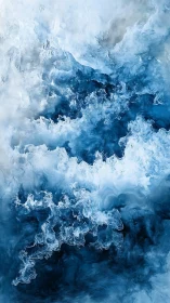 Layered blue and white abstract resembling turbulent water.