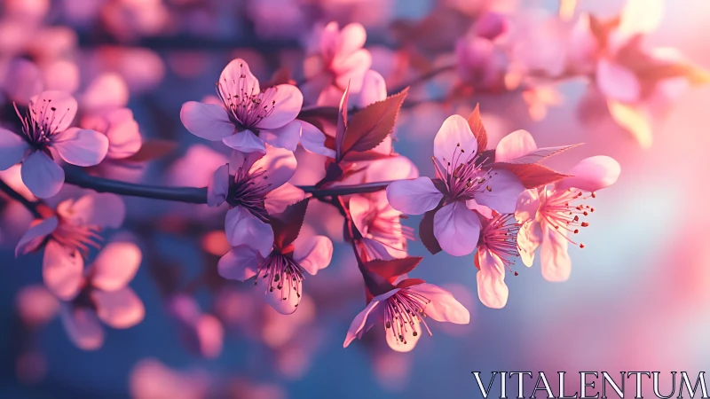 Cherry blossoms displaying botanical structures under soft pink diffuse lighting