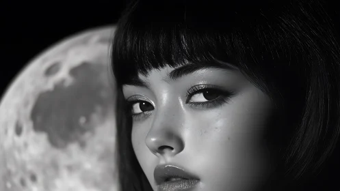 Monochrome lunar portrait aligns facial contours with moon