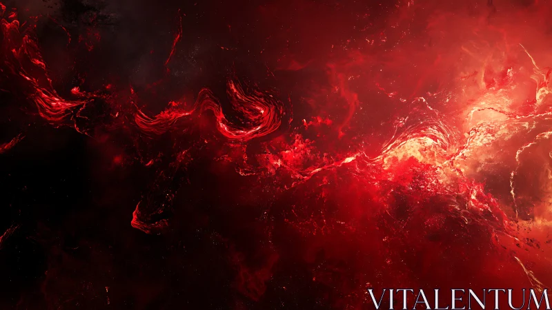 Volatile crimson nebula flows through deep cosmic void