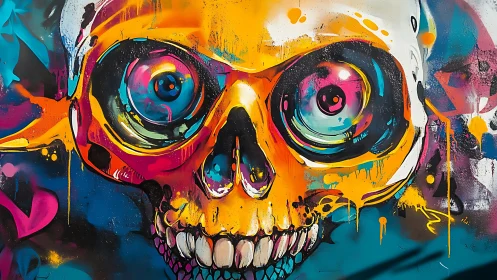 Neon skull graffiti erupts in bold dripping color and energy.
