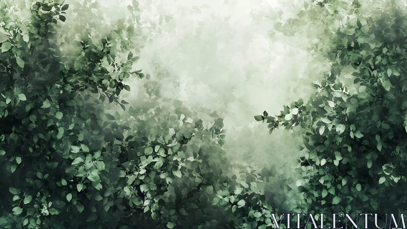 Ethereal forest canopy rendered in soft watercolor washes.
