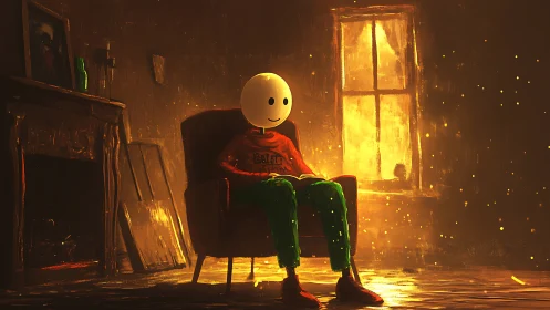 Cozy faceless reader enjoys quiet time by a glowing window