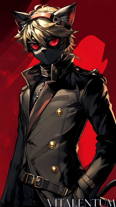 Midnight cat hero stands bold in sleek black uniform