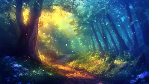 Enchanted Forest Pathway Glowing with Magic.