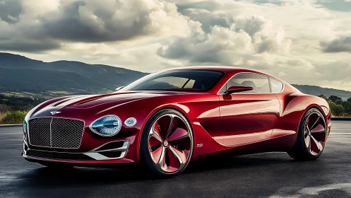 Red Bentley concept sports coupe stands on open mountain road