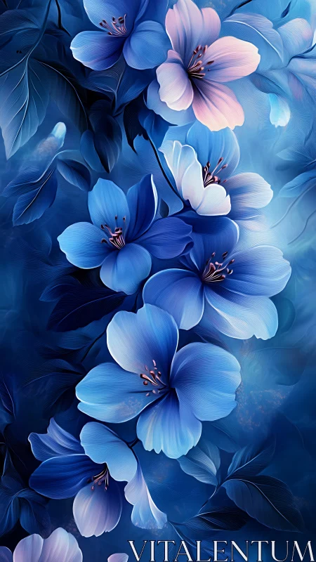 Blue Floral Composition with Layered Petals and Gradient Rendering.