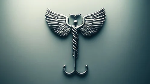 Chrome caduceus emblem forms a sleek medical technology icon