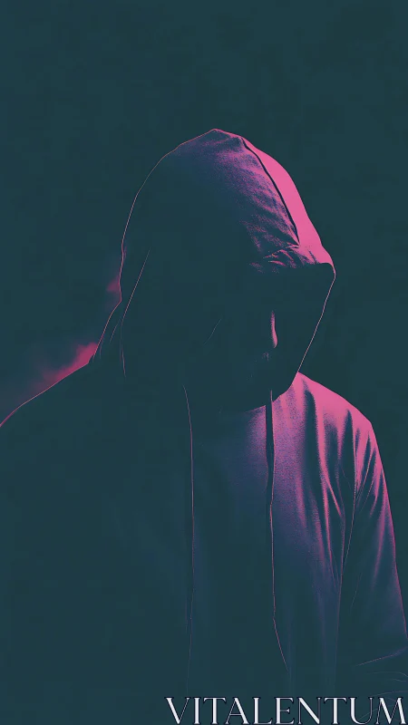 Cyberpunk hooded silhouette in magenta rim light study.