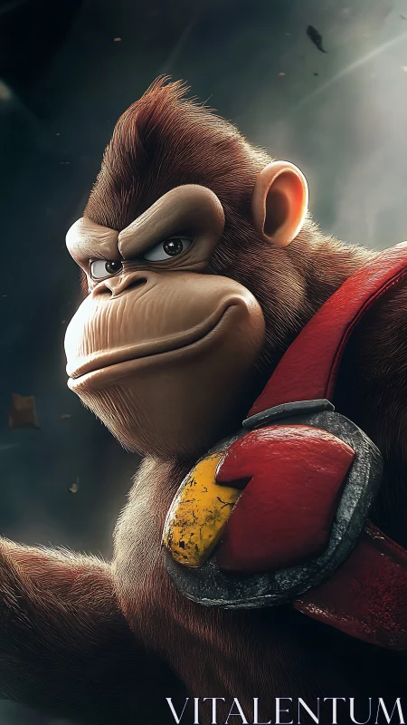3D rendered cartoon gorilla wearing red shoulder strap