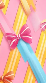 Ribbons Dance: Vibrant Bows Twirl Through Golden Diagonals.