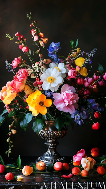 Vibrant Floral Abundance in an Ornate Classical Vase