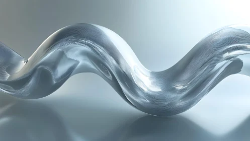Fluid Glass Wave Abstract in Cool Metallic Tones, Digital Art.