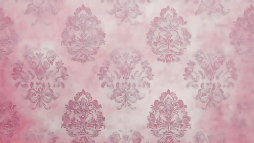 Pink background shows repeating ornamental damask motifs