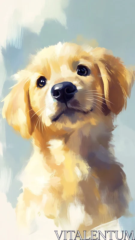 Golden retriever puppy portrait uses loose digital brushwork