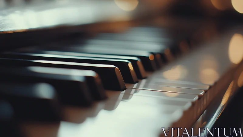 Close-up photograph shows shallow-focus piano keyboard
