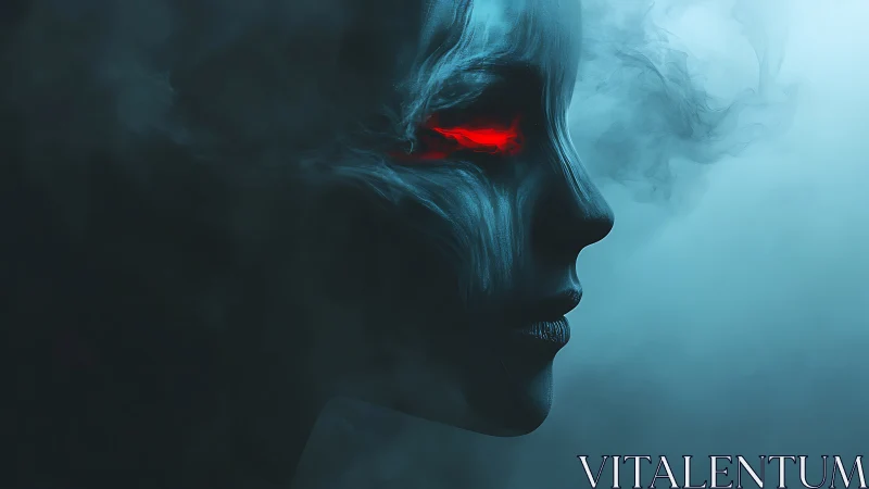 Side profile of spectral face with red illuminated eye region.