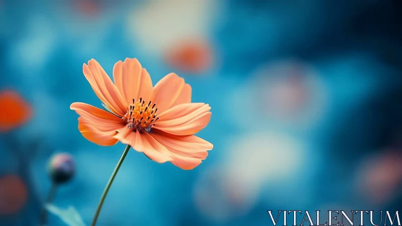Orange Cosmos Flower with Shallow Depth of Field Bokeh Background