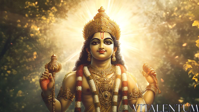 Radiant Hindu deity rendered with golden divine aura