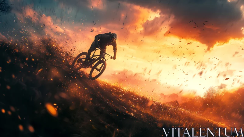 Mountain Biker Launches Off Hillside Amid Explosive Fire and Debris