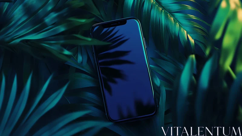Midnight Device Nestled in Emerald Fronds.