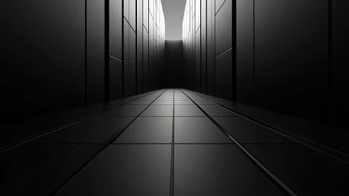 Sleek data center corridor glows with minimalist precision