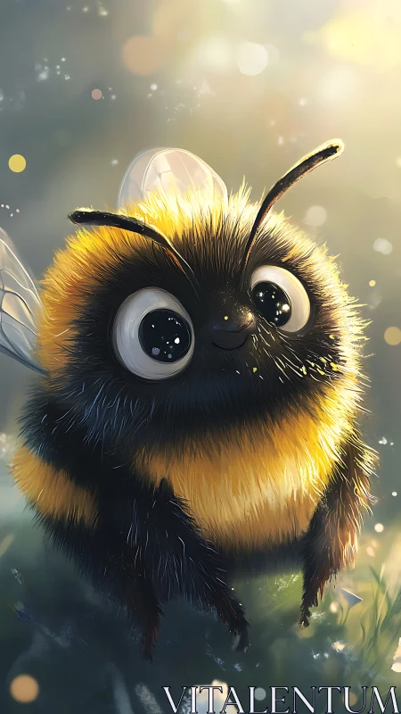 Digital illustration of stylized bee under soft daylight.