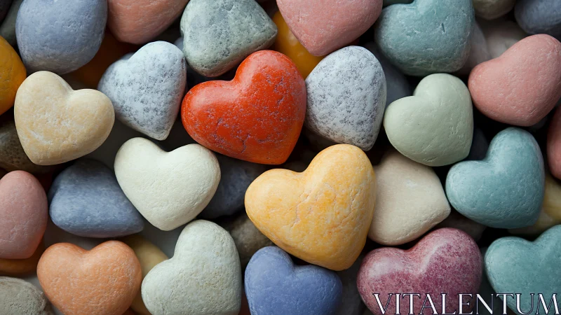 Colorful Stone Hearts Among River Rocks.