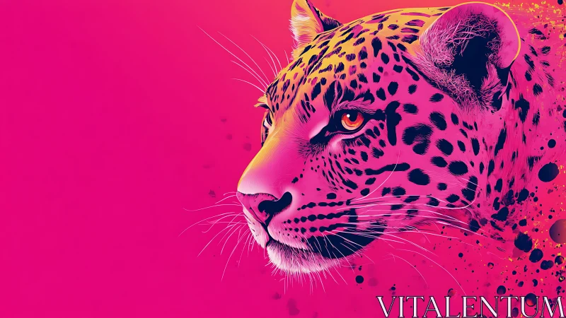 Neon magenta leopard portrait with dynamic ink splatter detail.