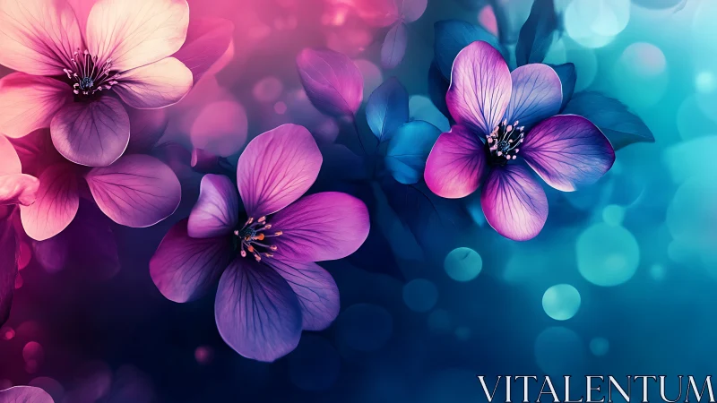Luminescent Floral Gradient: Pink-to-Teal Bokeh Composition.